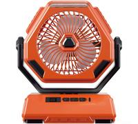 Ventilador portátil de camping de 6 pulgadas con luz LED, ventilador recargable para exteriores con giro automático de 270°, pantalla digital, ventilador de escritorio alimentado por USB-C para tienda