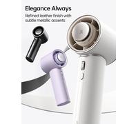 Ventilador portátil de mano JISULIFE Pro1 Mini: diseño elegante y funcional, piel sintética de alta calidad, 30 horas de autonomía, cápsula aromática y 100 velocidades de precisión Purple