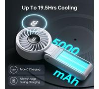 Ventilador Portátil JISULIFE, Ventilador de Mano con Pantalla LED [Refrigeración Máxima de 19.5 Horas] 5000mAh, 150 ° Ventilador 3 en 1: de mano, de escritorio y para el cuello, con 5 velocidades y BL