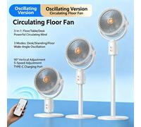 Ventilador Turbo 3 en 1 para Circulación de Aire en el Hogar, Ventilador de Pie y de Escritorio Retráctil con Control Remoto, Ventilador Portátil para Oficina y Dormitorio white-direct inserti