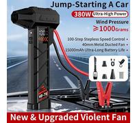 Ventilador turbo 380W arrancador de coche emergente presión eólica 1000G regulación continua 100 velocidades batería 15000mAh soplado y succión limpieza vehicular quitar nieve encender barbacoa B