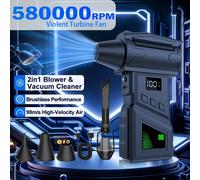 Ventilador Turbo de Alta Potencia de 580000 RPM, Soplador de Aire Inalámbrico y Aspiradora, 5 Velocidades Ajustables, Equipado con Pantalla LED y Luz standard