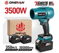 Ventilador turbo eléctrico sin escobillas ONEVAN de 3500W y 350M/S, soplador de hojas inalámbrico, herramienta eléctrica para soplar nieve y polvo, compatible con baterías Makita. Without Battery Set