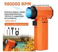 Ventilador Turbo Jet de Alta Velocidad 980000 RPM, Soplador Potente de 75 m/s, Motor sin Escobillas, Recargable por USB, Limpiador de Polvo Eléctrico orange
