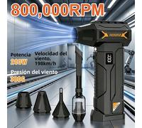 Ventilador turbo sin escobillas 800000RPM 200W 380G presión viento 198km h 4 velocidades conducto metal pantalla LED batería 8000mAh Type C inalámbrico portátil coche teclado pc secado mascotas HFX07