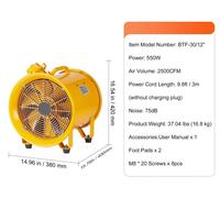 Ventiladores para construcción - 550W - Ventilador - Ventilador de extracción - Extractor industrial - y soplador - Portátil