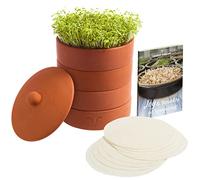Verdant Republic Kit Germinador de Semillas Cerámico - 3x Bandejas de Germinación Apilables, 10x Discos de Papel y Libro Electrónico - Semilleros de Germinación 2 en 1, Brotes Tiernos y Microvegetales