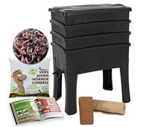 Vermicompostador Worm Café, 3 bandejas I 1kg de Lombriz / 2000 und. I Kit Completo I Gran Capacidad de 96 litros,
