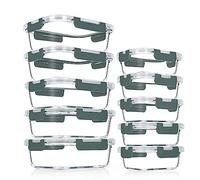 VERONES Juego de 10 recipientes de cristal para alimentos, juego de fiambreras de cristal apilables con tapa hermética, sin BPA, aptas para microondas, horno, congelador y lavavajillas