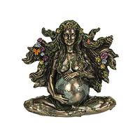 Veronese Design 6 7/8" Sentada Madre Embarazada Gaia con Mariposas Escultura de Resina Acabado de Bronce Fundido