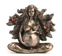 Veronese Design Escultura de 4 3/4 Pulgadas sentada Embarazada Madre Gaia con Mariposas, Resina fundida en frío, Acabado de Bronce