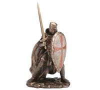 Veronese Design Espada y escudo de caballeros templarios de 7 7/8 pulgadas, escultura con acabado de bronce de resina fundida en frío