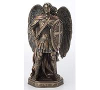 Veronese Design Espada y Escudo de San Miguel Arcángel de 11 Pulgadas con Base, Resina fundida en frío, Acabado de Bronce, decoración del hogar