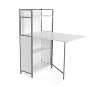 Versa Blumenau Mesa de Comedor con Estantería para Cocina, Terraza, Jardín o Comedor, Encimera Plegable, Medidas (Al x L x An) 120 x 30 x 62 cm, Madera, PVC y Metal, Color Blanco