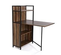 Versa Blumenau Mesa de Comedor con Estantería para Cocina, Terraza, Jardín o Comedor, Encimera Plegable, Medidas (Al x L x An) 120 x 30 x 62 cm, Madera, PVC y Metal, Color Marrón y Negro