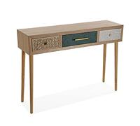 Versa Bridge Mueble Recibidor Estrecho para Entrada o Pasillo, Mesa Consola, con 3 cajones, Medidas (Al x L x An) 77 x 30 x 107 cm, Madera, Color Blanco, Verde y Marrón