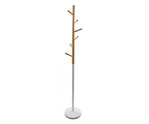 Versa Holstebro Perchero de Pie de Estilo Minimalista, con 6 Ganchos o Colgadores para Ropa o Bolsos para el Recibidor, Medidas (Al x L x An) 180 x 28 x 28 cm, Metal y Madera, Color Blanco