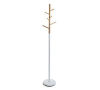 Versa Malmö Perchero de Pie de Estilo Minimalista, con 6 Ganchos o Colgadores para Ropa o Bolsos para el Recibidor, Medidas (Al x L x An) 171 x 28 x 28 cm, Metal y Madera, Color Blanco