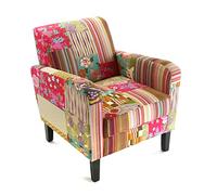Versa Pink Patchwork Butaca Orejera para Salón, Dormitorio o Comedor. Sillón para Lectura de Diseño Vintage, con Apoyabrazos, Medidas (Al x L x An) 71 x 77 x 65 cm, Algodón y Madera, Color Rosa