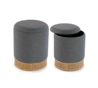 Versa Puff Desmontable Gris Bambú Madera MDF 36 x 44 x 36 cm (2 Piezas) - Marca EAN: 8420327544117