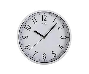 Versa Raven Reloj de pared NUEVO MECANISMO Y CALIDAD MEJORADA silencioso y decorativo, para Cocina, Salón o Comedor - Fácil de leer, Medidas (Al x L x An) 25 x 4,3 x 25 cm, Polipropileno, Color Blanco