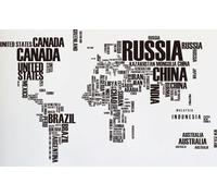 VersaBuy Vinilo Decorativo Mapa Mundi con Nombres de Países 190x116cm - Decoración Educativa para Pared, Ideal para Aula, Oficina o Dormitorio Infantil con Diseño Elegante y Detallado