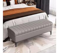 Versátil juego de banco de almacenamiento y puf tapizado gris claro, asiento de dormitorio de 39.3 pulgadas, no requiere montaje, perfecto para soluciones de entrada y oficina en casa