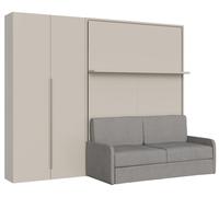 Cama Doble Abatible Vertical Versia Sofà 160 Con Sofá, Estante Y Armario Derecho 2 Puertas Clay