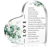 Versículo de la Biblia 1 Corintios 13:4-8, regalos cristianos para mujeres, decoración de estante cristiana, corazón acrílico decorativo con citas de amor, placa para aniversario, boda, inspiración