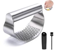Versión mejorada de 304, prensa de ajo de acero inoxidable de calidad alimentaria, pasta de ajo, prensa Manual de ajo y jengibre, utensilios de cocina creativos Garlic Press silver