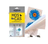 VERSUS Adhesivo-Flor Insecticida Moscas - 4 Uds - 1 Flor Elimina Moscas Durante 6 Meses - Pegatina para Ventanas - No es una Trampa - Los Insectos Mueren Alejados y No Se Quedan Pegados - Sin Olor
