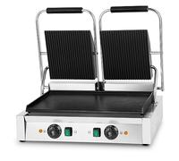 VERTES Parrilla eléctrica doble hierro fundido plana/ranurada 3600W para cocinar Bocadillos, Carne, Verduras, grill eléctrico con cuerpo de acero inoxidable, Ajustable de 0-300°C, Antiadherente