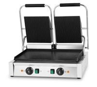 VERTES, plancha de contacto doble, con placa de hierro fundido con superficie acanalada en la parte superior y lisa en la parte inferior, multigrill profesional de 3600 W para pan plano, carne, verdur