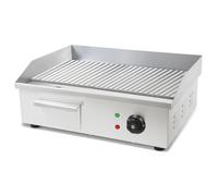 VERTES Plancha profesional de 3000 W en acero inoxidable superficie de grill ranurada de 55 x 35 cm, termostato, temperatura de 50 a 300 °C, protección contra salpicaduras y calor, bandeja recogegrasa
