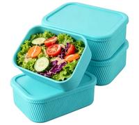 Vervevum 4 recipientes de silicona para congelador, bandeja reutilizable de silicona de 1400 ml con tapa para sopa, estofado, curry, azul lago
