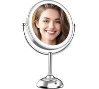 VESAUR Espejo de maquillaje iluminado extragrande de 30 cm de alto, 1X/5X/10X, espejo de aumento de 3 lados con 96 LED, 3 luces regulables de color, espejo giratorio de 360°, caja de regalo de lujo de