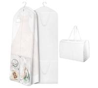 Vesavifaka Kleidersack Lang 180 x 60 cm, Protege Ropa contra polillas - Funda para Traje, Protector de Vestido de Novia con asa, Funda de protección Plegable con Bolsillos y Cremalleras, Blanca