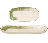 VESSIA Bandeja Ovalada Patinada Verde-Blanco de Cerámica, Pack de 24 unidades