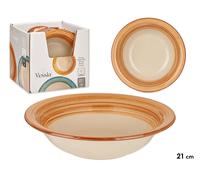 VESSIA Plato hondo de gres con cenefa 3D Marrón 21cm (Pack de 24)