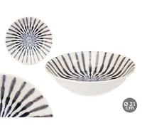 VESSIA Plato hondo de porcelana Raya Azul 21 cm, pack de 24 unidades