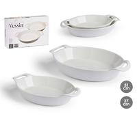 VESSIA Set de 2 Bandejas Ovaladas Asas Abiertas Blanco, Pack de 6 unidades