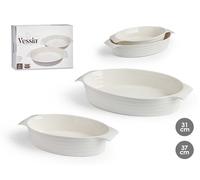 VESSIA Set de 2 Bandejas Ovaladas con Asas Cerradas en Porcelana Blanca