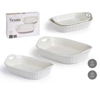 VESSIA Set de 2 Bandejas Rectangulares Asas Abiertas Blanco Porcelana