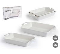 VESSIA Set de 2 Bandejas Rectangulares con Asas Abiertas en Porcelana Blanca