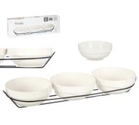 Vessia Set de 3 Boles de Porcelana Blanca con Soporte 350ml