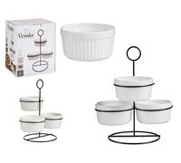 Vessia Set de 3 Bols Redondos Blancos con Estante 250ml