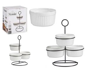 Vessia Set de 3 Bols Redondos Blancos con Estante 250ml