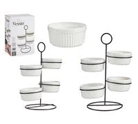 Vessia Set de 4 Bols Redondos Blanco con Estante Metal 200ml
