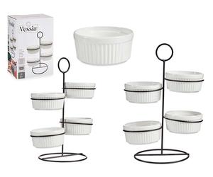 Vessia Set de 4 Bols Redondos Blanco con Estante Metal 200ml