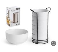 VESSIA Set de 6 Bowls Redondos Lisos de Porcelana y Forja 800ml Blanco
